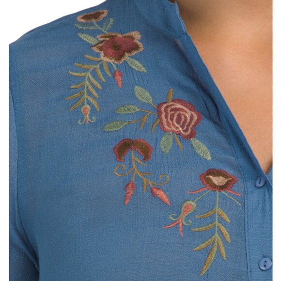 NEW FORGOTTEN GRACE Plus Embroidered Top Denim rayon blend 163mn - Picture 2 of 3